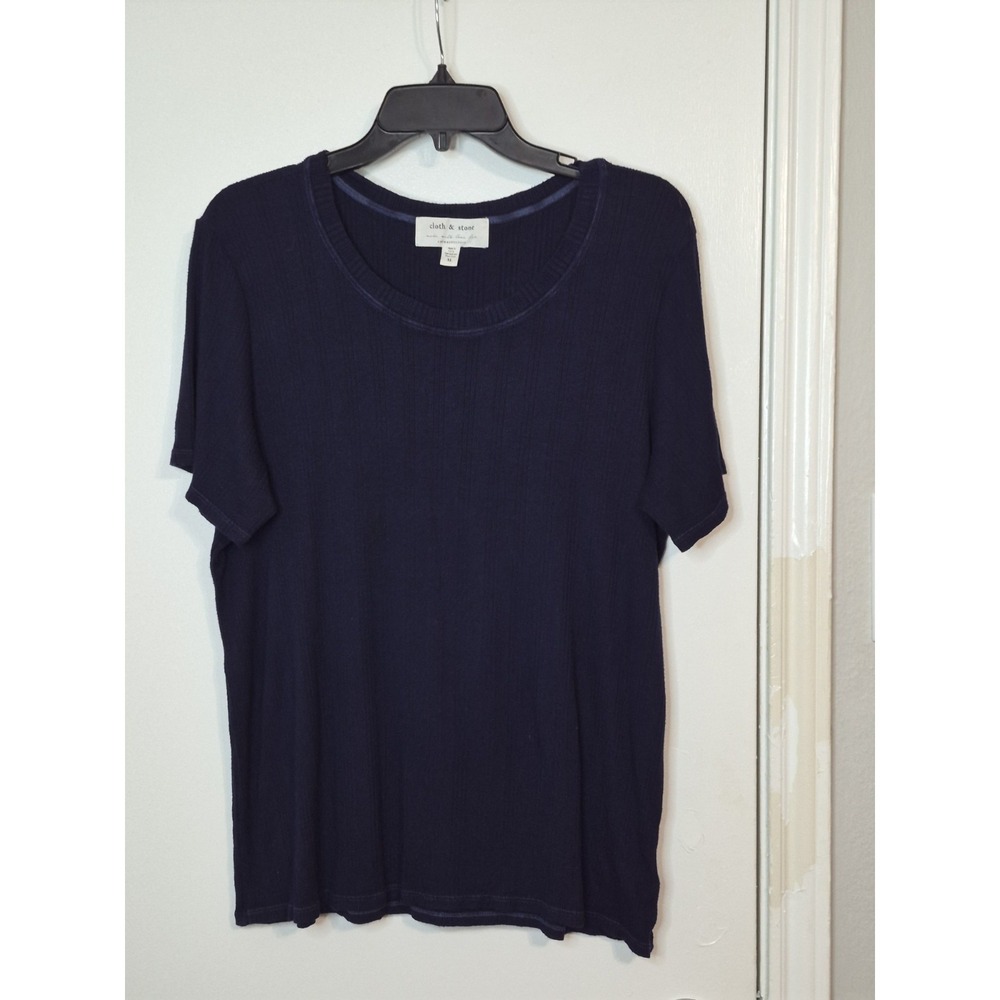 Cloth & Stone Anthropologie XL Navy‎ Ribbed Knit Short Sleeve Tee Made in USA